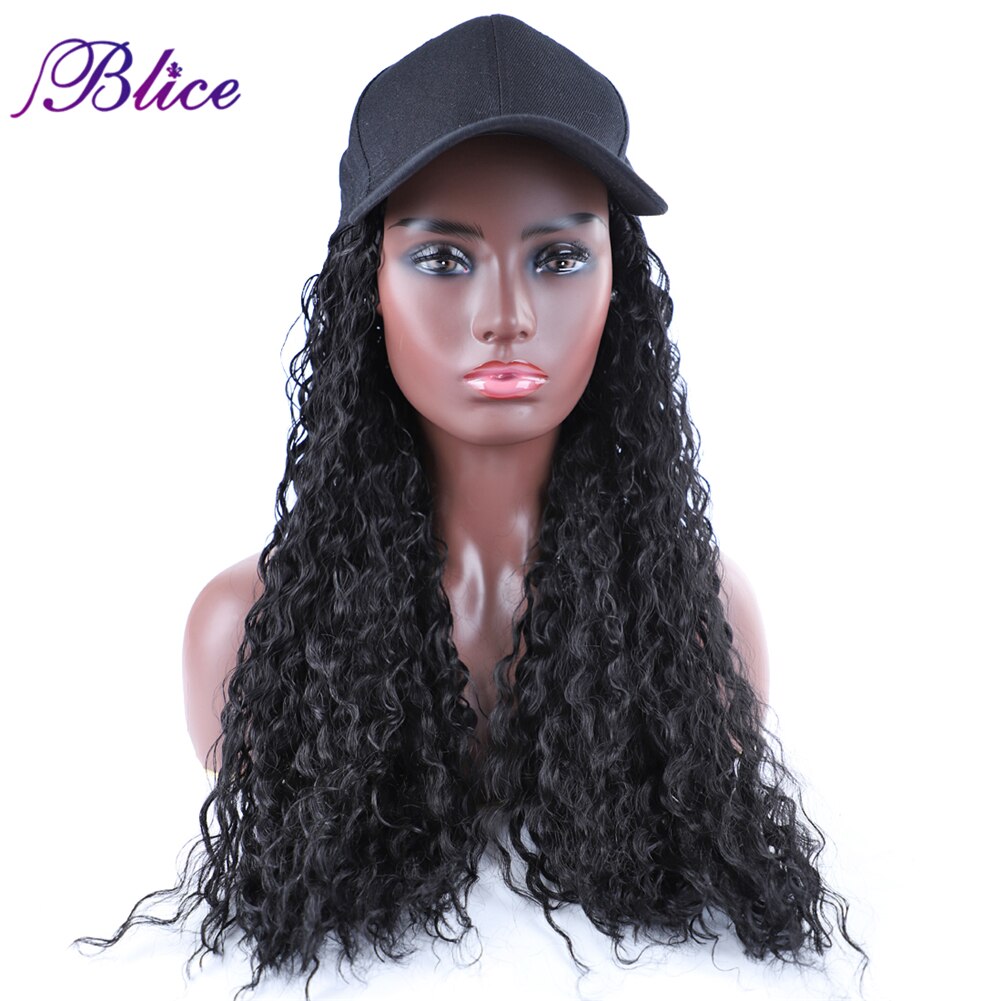 Blice Synthetische Hair Extensions Baseball Cap Met Kinky Krullend Haar Extensions Black Cap Met 18 Inch Haar Voor Meisjes