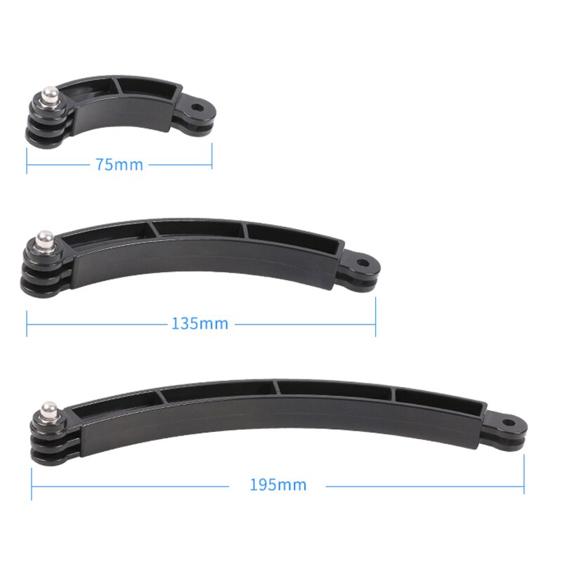 3 Way Mount Helmet Arm Extension Curved for GoPro 9 8 7 6 5 SJCAM 4K