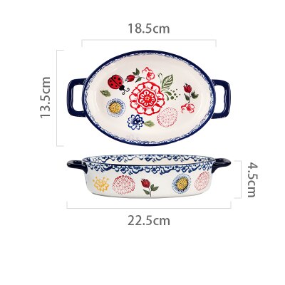 Rectangular Binaural Ceramic Bowl Cheese Baked Rice Tray Export Ceramic Baking Oven Household Utensils Tableware Set: E