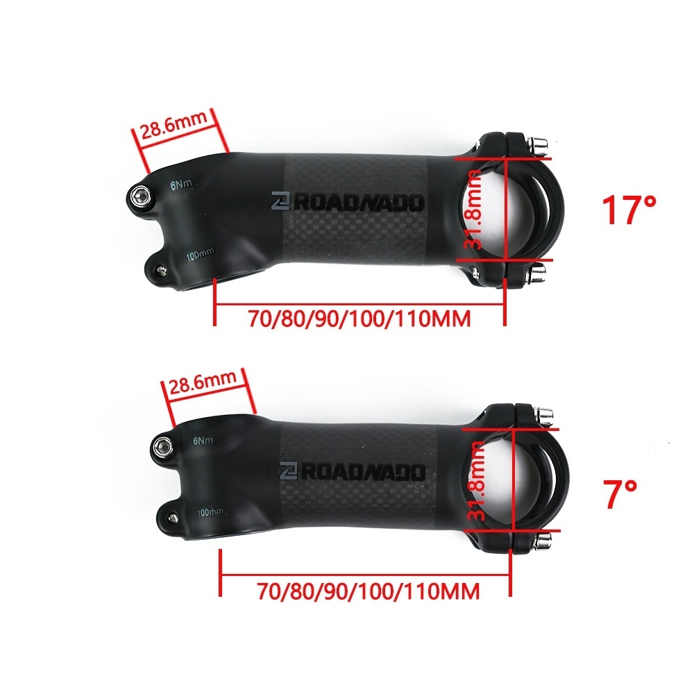 ROADNADO MTB Bike Stem Carbon Fiber+Aluminum Alloy Bicycle Handlebar Stem Road Bike Stem 6/17 Degree 60/70/80/90/100/110MM