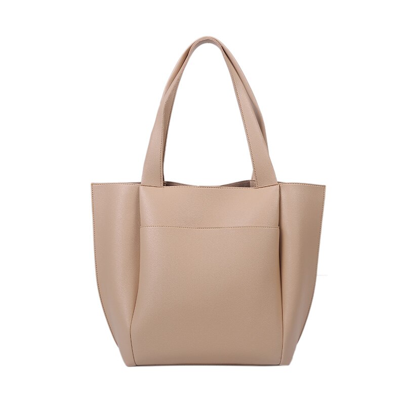 Tote casual da donna in morbida pelle di alta qualità Shopper in tinta unita Borsa a tracolla singola di grande capacità con tasca esterna: Style 1 Khaki