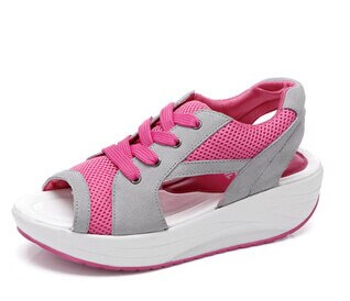 EFFGT vrouwen sandales sandalias Zomer vis kop sandalen vrouwen schoenen helling met platform muffin: Mei red / 4