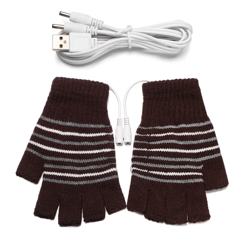 USB Electric Rechargeable Mitten Winter Heated Gloves Full&Half Finger Warmer: Gold