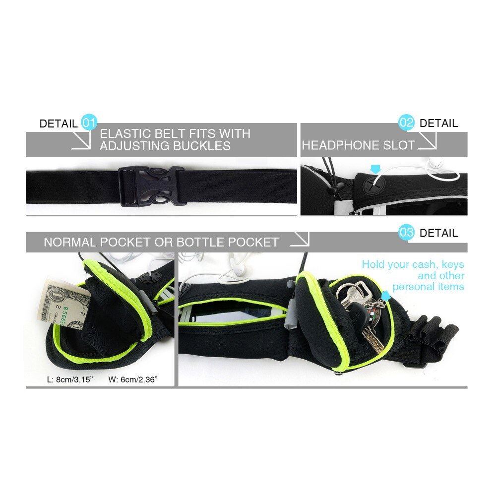 WINMAX Running Riemen Oefening Klimmen Camping Fietsen Runner Tas taille Packs met 2 Gratis Flessen Water voor Mannen & vrouwen