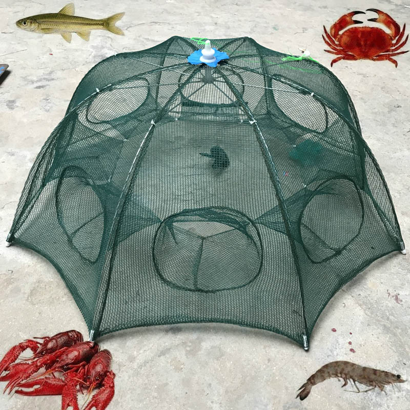60-62 cm Gevouwen Ronde Visnet Gebruik Hexagon 6 Gaten Kooi Minnows Krab Kreeft Netto voor Garnalen Minnow Rivierkreeft Krab