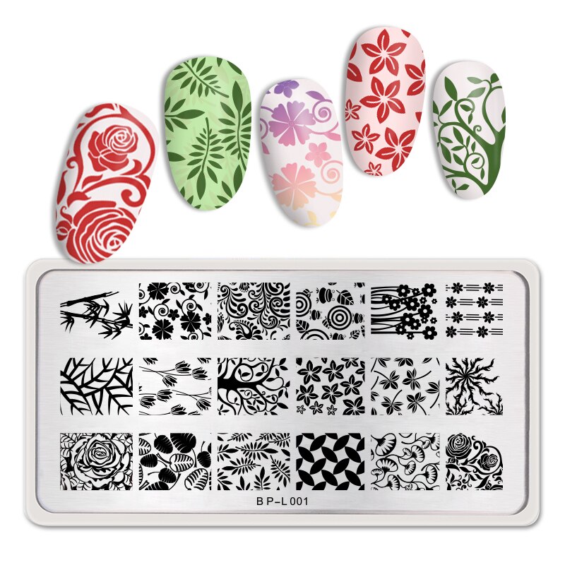 BORN PRETTY Rectangle Nail Stamping Plates Stainless Steel Simple High Nail Stamp Templates Flower tango-L003: BP-L001