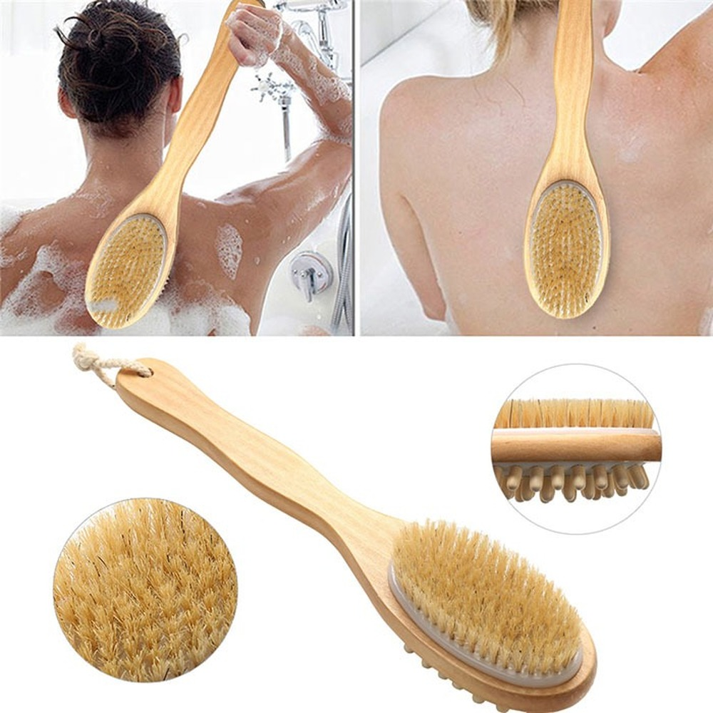 Lange Steel Bad Borstel Haren Body Scrubber Douche Exfoliating Scrub Houten Back Massager Body Peeling Badkamer Accessoires