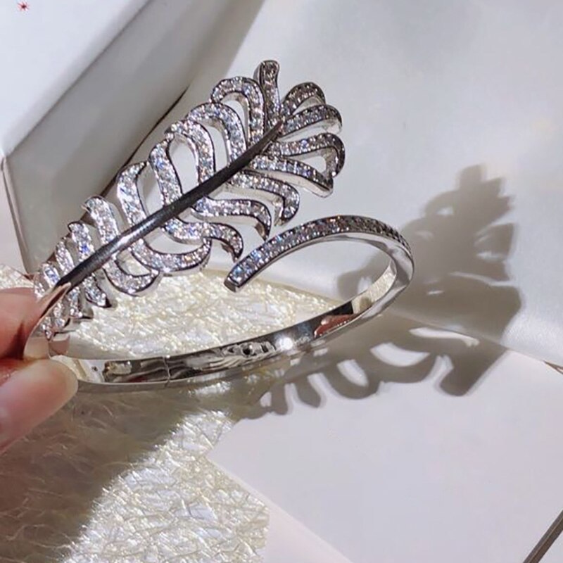 Brand Pure 925 Sterling Silver Jewelry For Women Feather Bangle Bowknot Bangle Wedding Jewelry Engagement 925 Bracelet