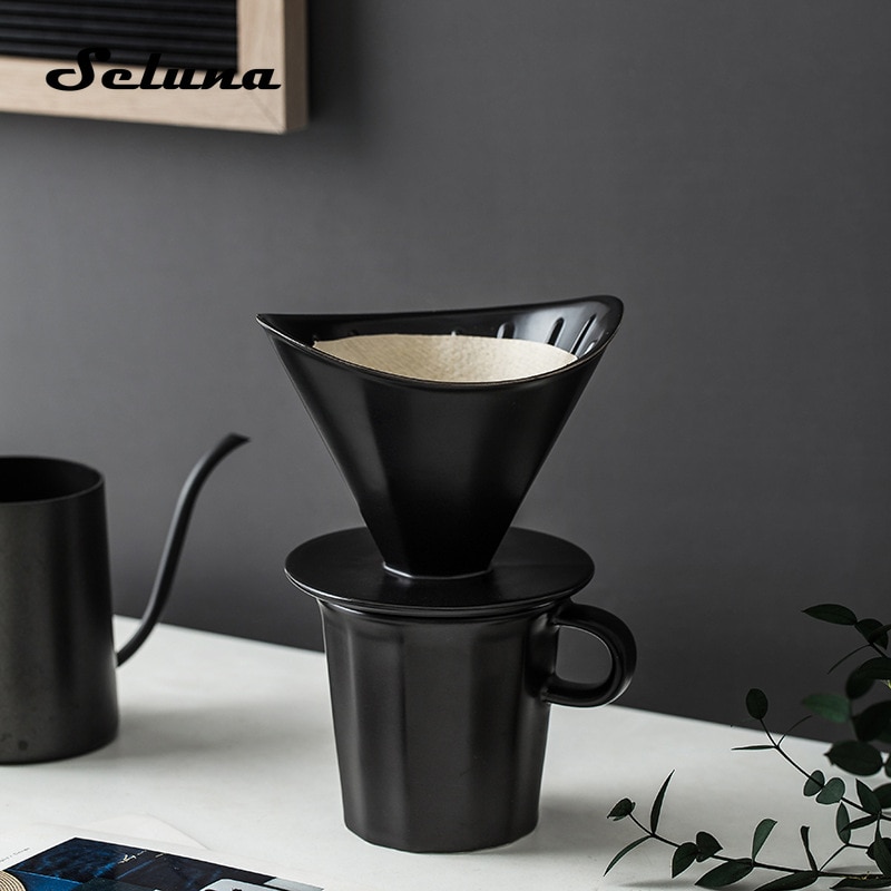 Japanese Style 2cups Hand Drip Coffee Filter Pour Over Coffee Brewer Cup and Saucer Ceramic Coffee Tea Mug Espresso Cup