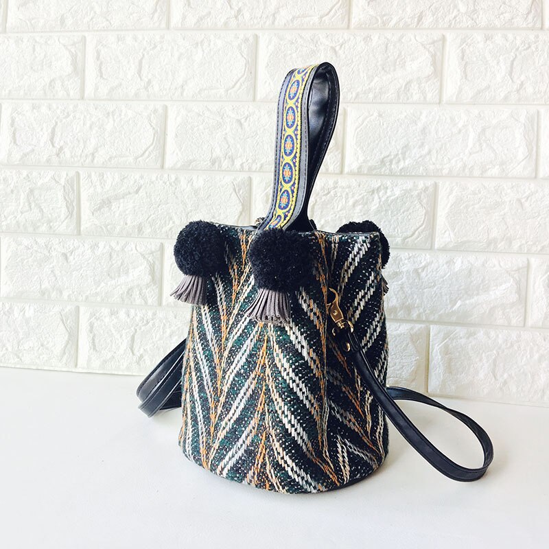 WOONAM – sac à main en Tweed multicolore pour femmes, Mini sac seau à la , pur fait à la main, WB477: Default Title