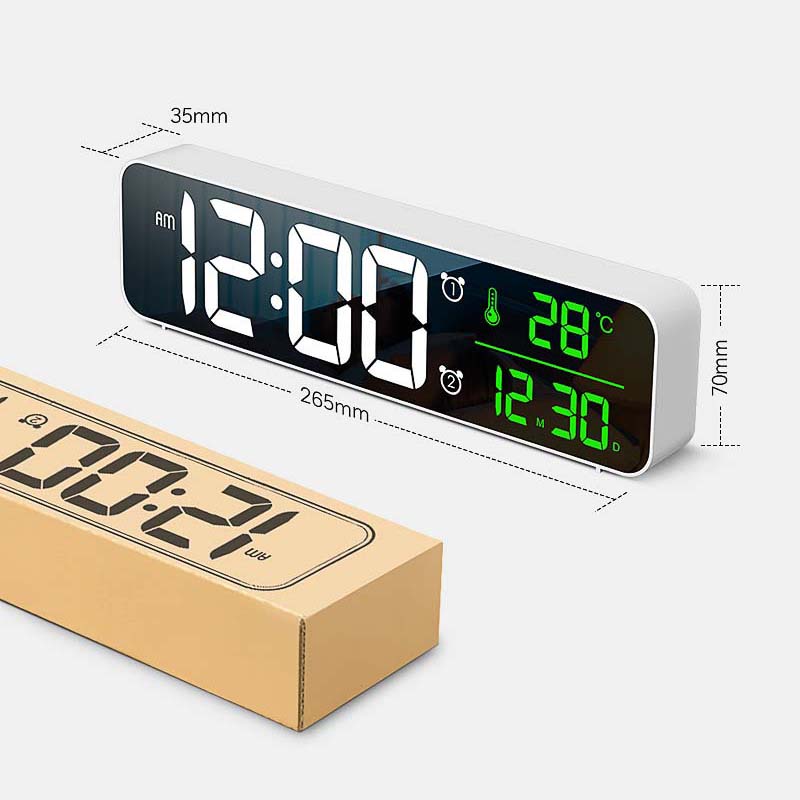 Long Music LED Digital Alarm Clock Mirror Clocks Temperature Date Display Desktop Home Table Decoration Electronic Clock