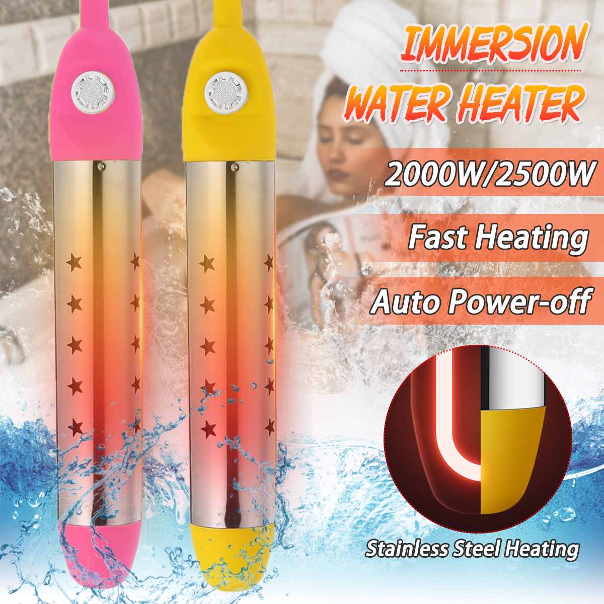 2000W / 2500W Floating Electric Water Boiler Instant Water Heating Portable Immersion Suspension Bathroom Swimming Pool 220V
