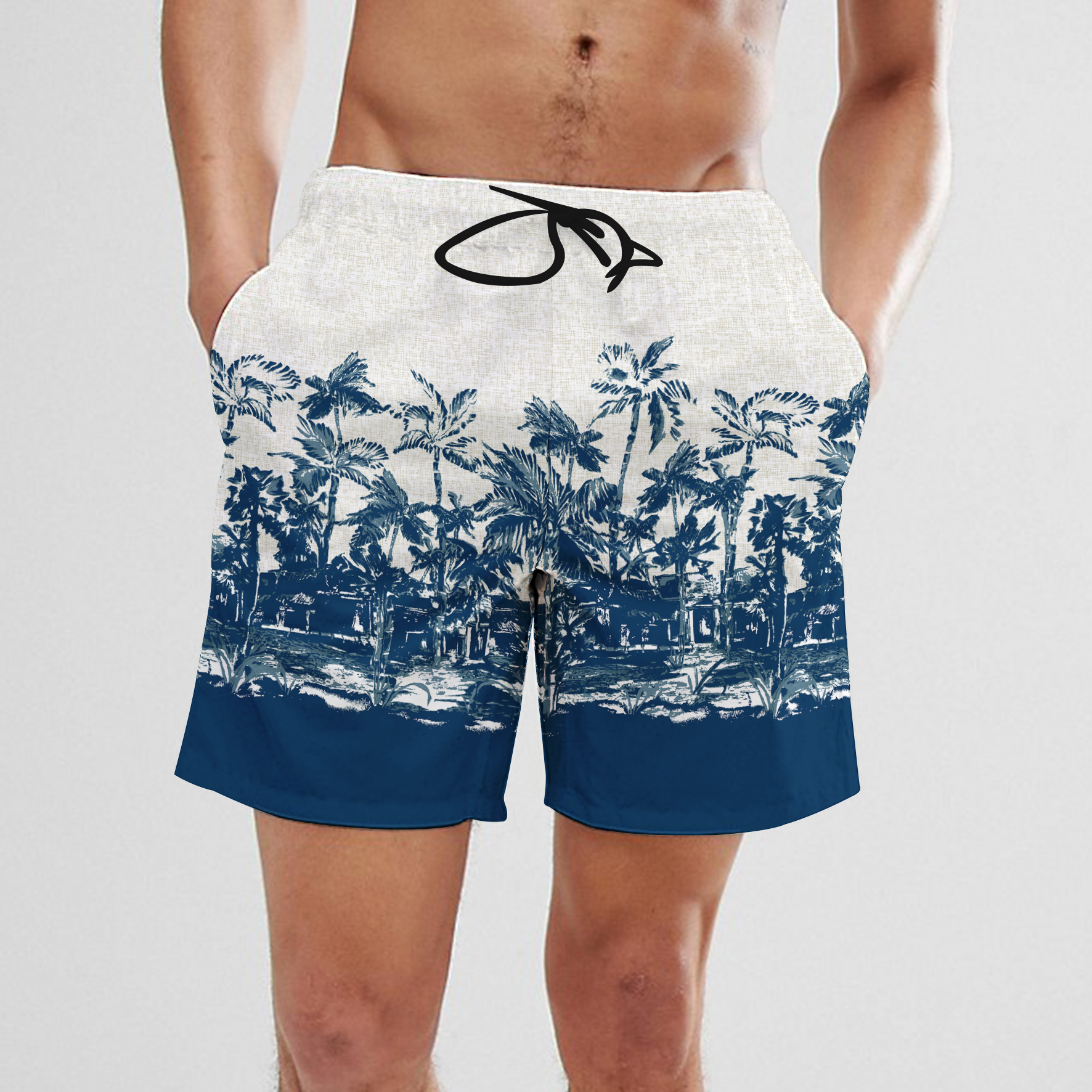 SummerFashion dessin animé cocotier voiture impression numérique hommes cordon Shorts séchage rapide hawaïen plage Fitness décontracté court: M / BLEU CIEL