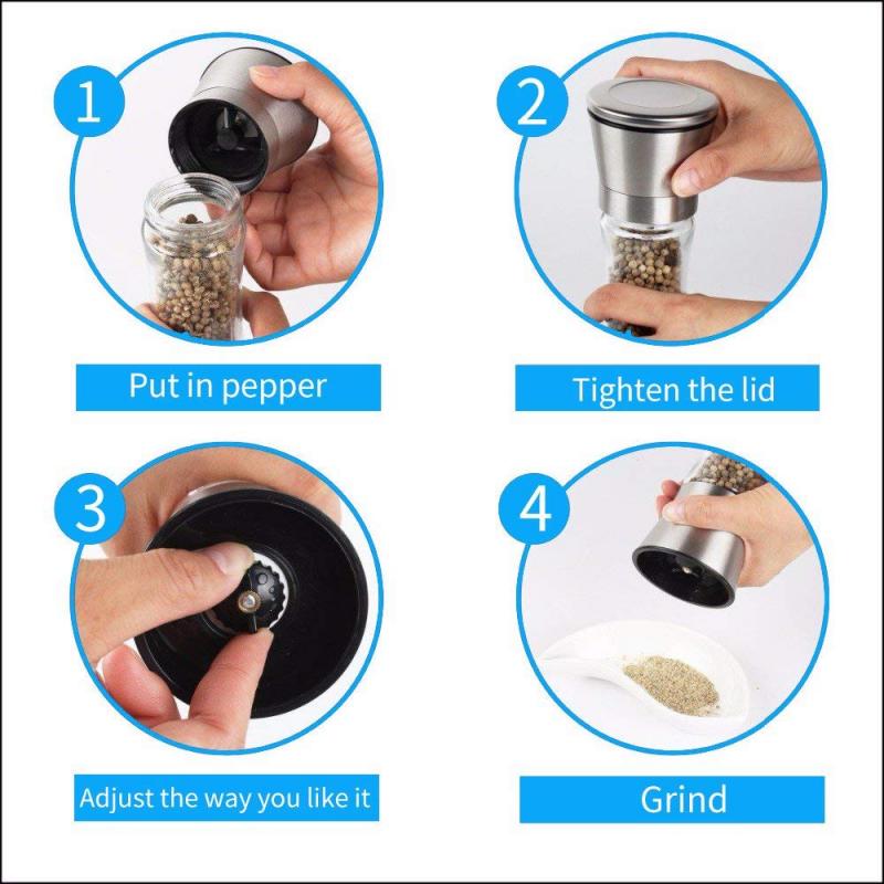 Bottles Pepper Grinder Stainless Steel Premium Brushed Adjustable Coarseness Ceramic Salt And Pepper Manual Mill Lead Free Glass