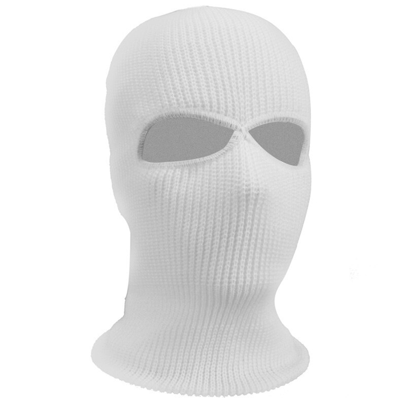 Unisex 2-Gat Gebreide Ski Masker Balaclava Hoed Winter Effen Kleur Full Face Cover Halsbeenkap Outdoor Winddicht Beanie cap: White