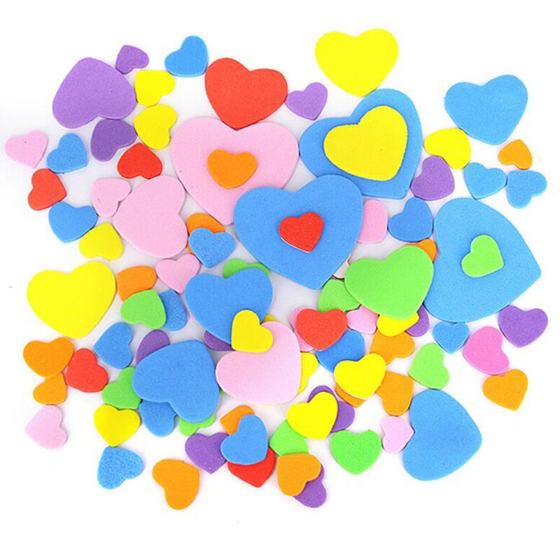 Diy Materiaal Pakket Kids Spons Papier Kleine Patch Met Lijm Diy Cartoon Handgemaakte Eva 3D Stickers: 95pcs heart shaped