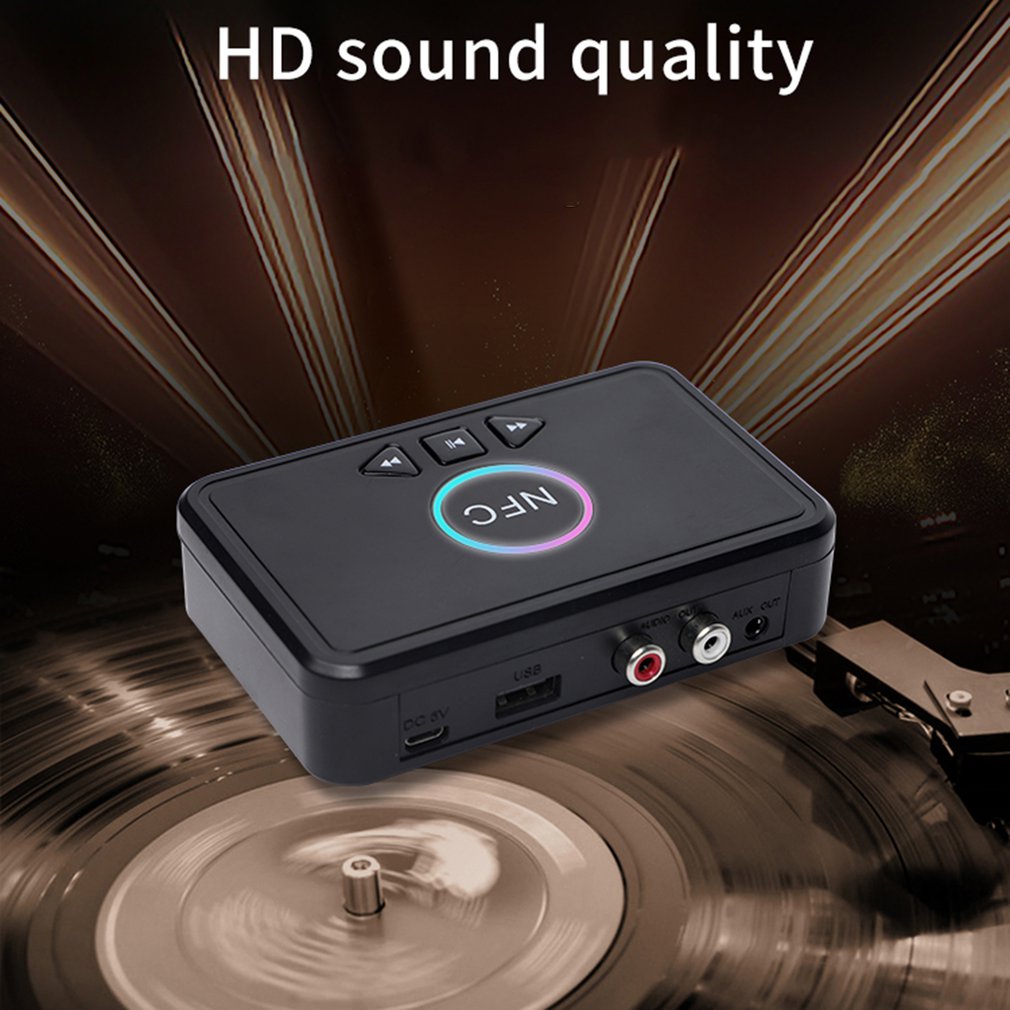 Bluetooth 5.0 Receiver Adapter NFC 3.5mm RCA Audio AUX Output Wireless Bluetooth Dongle Stereo Receptor for Amplifier Speaker