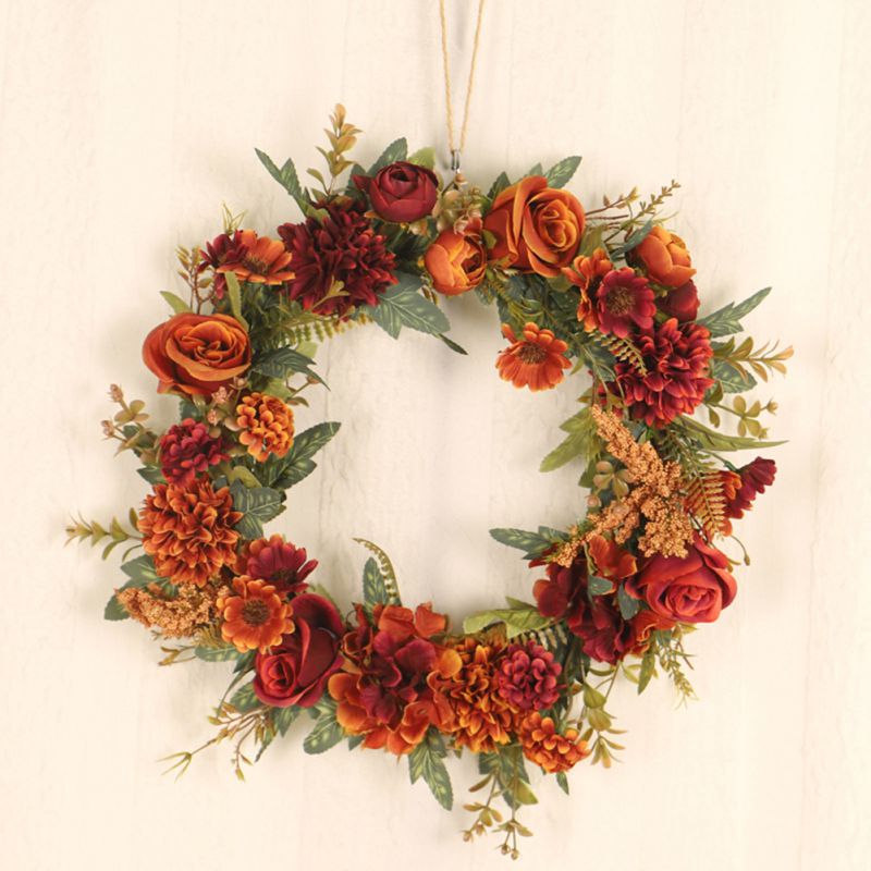 Thanksgiving Crimson Rose Decoratie Krans Halloween Kerst Herfst Decoratie Festival Unieke Deur Opknoping Hanger: Default Title