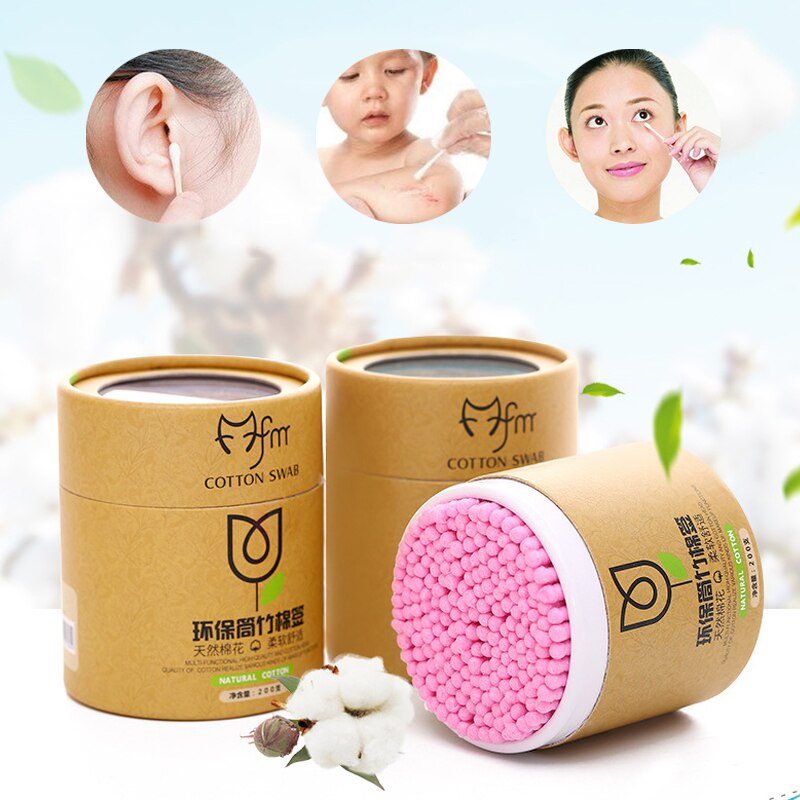 200 stk / kasse bambus vatpind træpinde bløde bomuldsknopper rengøring af øre tamponer mikrobørste cotonete pampons sundhed skønhed