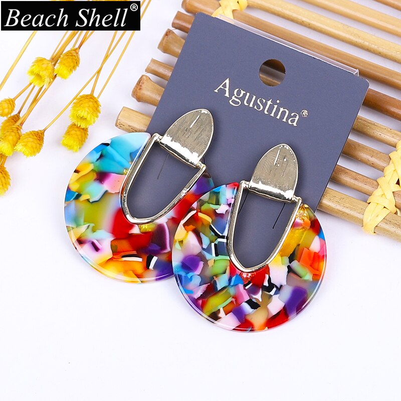 Acetate earrings acrylic bohemian resin jewelry statement geometric women korean dangle trendy summer gold cc: 7