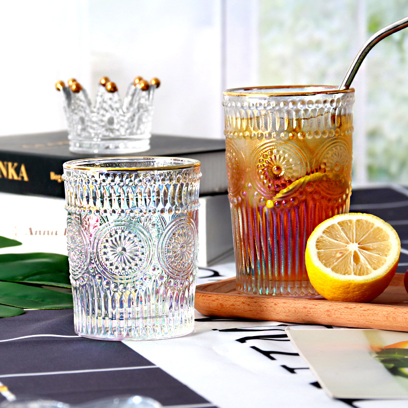 Vasos nórdicos con relieve iridiscente, taza de agua resistente al calor, para té, café, zumo, leche, café, hogar