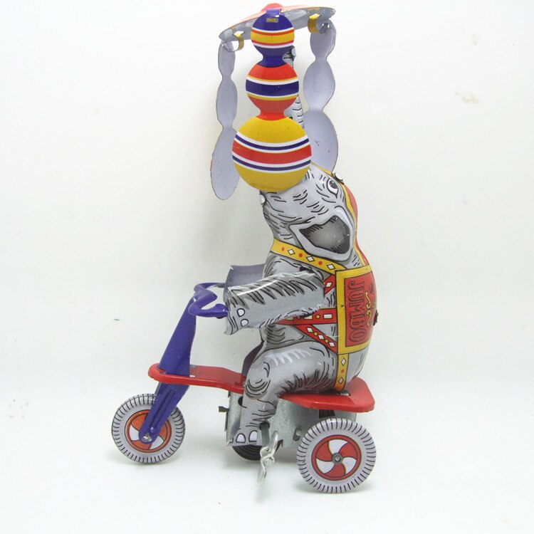 [Funny] Adult Collection Retro Wind up toy Metal Tin circus acrobatics elephant on tricycle Mechanical Clockwork toy figure