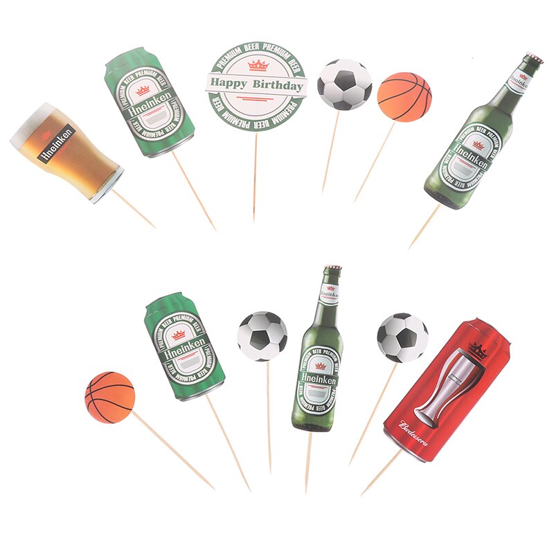 1 Set cerveza baloncesto fútbol Topper para tarta de feliz cumpleaños Festival deporte suministros para fiestas temáticas niños favores