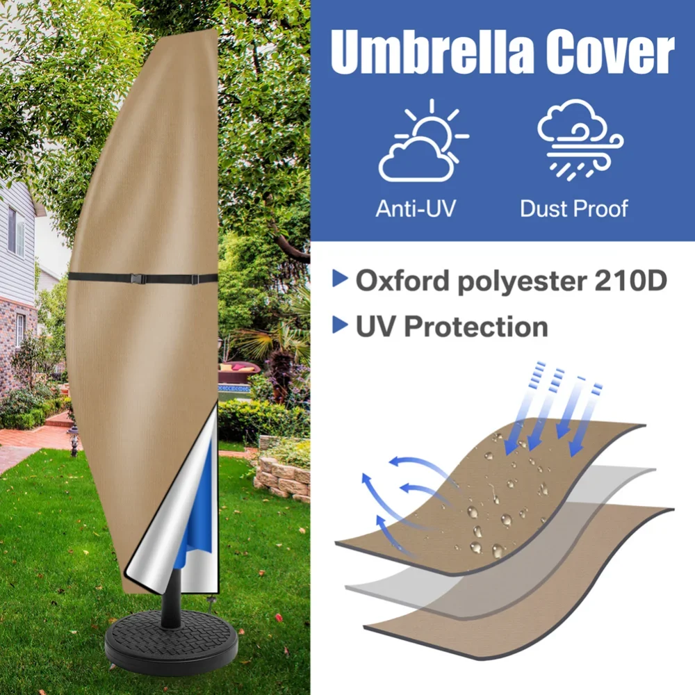 Durable Hanging Banana Style Parasol Cover Patio Umbrella Cover Waterproof Cantilever Offset Umbrella Cover With Sturdy Zipper