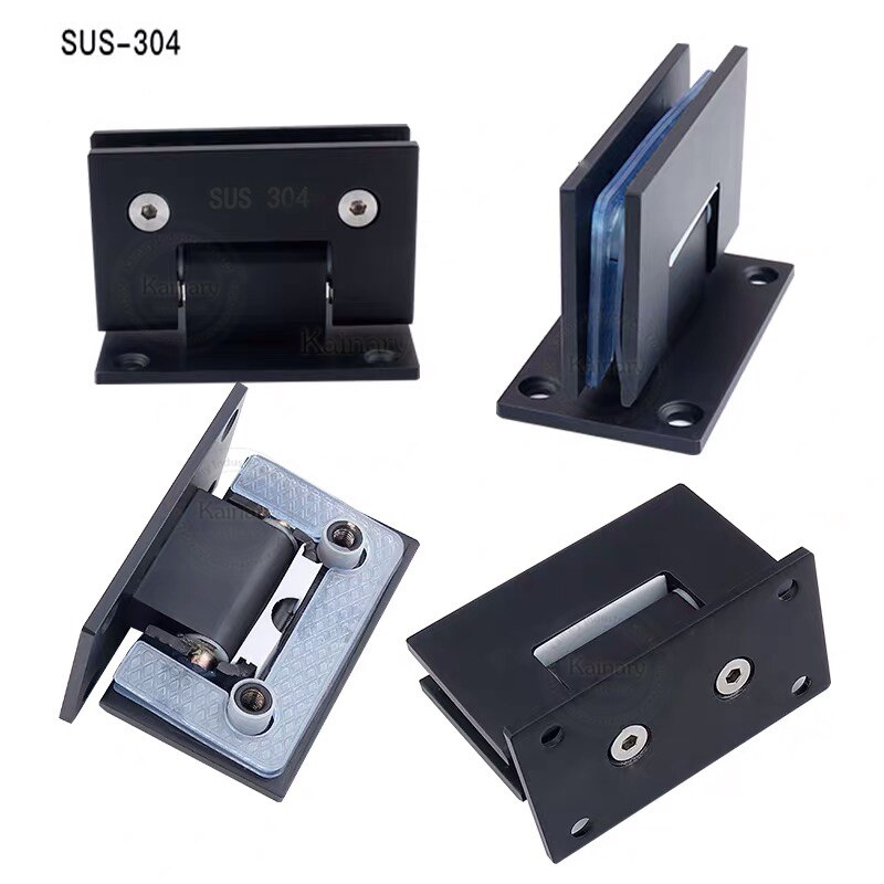 Zwarte kleur SUS 304 grade douche glazen klemmen 90 graden, badkamer accessoires massief glas scharnier proviet