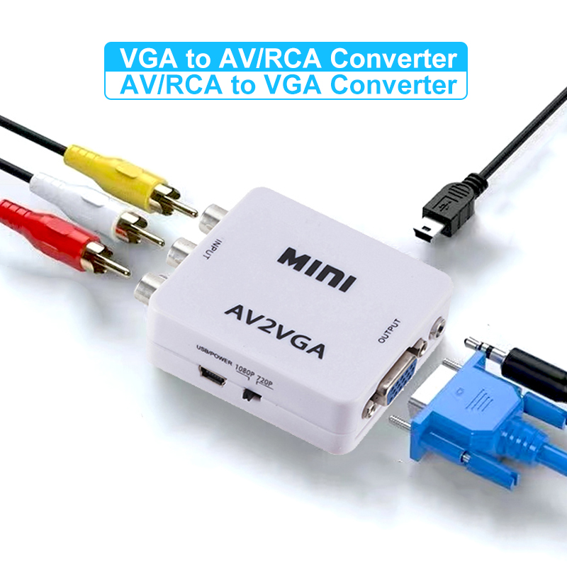 Convertidor VGA a AV VGA a RCA convertidor AV a VGA adaptador RCA con Cable de Audio de 3,5mm para TV Box PC 1080P CVBS a VGA convertidor