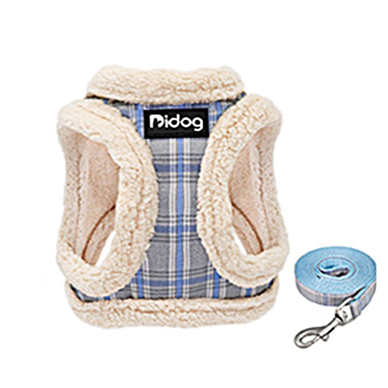 Pet Supplies Dog Harness Vest Plush Velvet Dog-Harness No-Pull-Harness Adjustable-Harness With Leash Coat For Small Animal: Blue plus velve / S