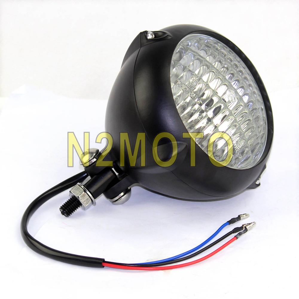 E Mark E4 – phare de moto chromé Style Bates, 4 1/2 pouces, pour Bobber Chopper Softail Springer: Black with Clear