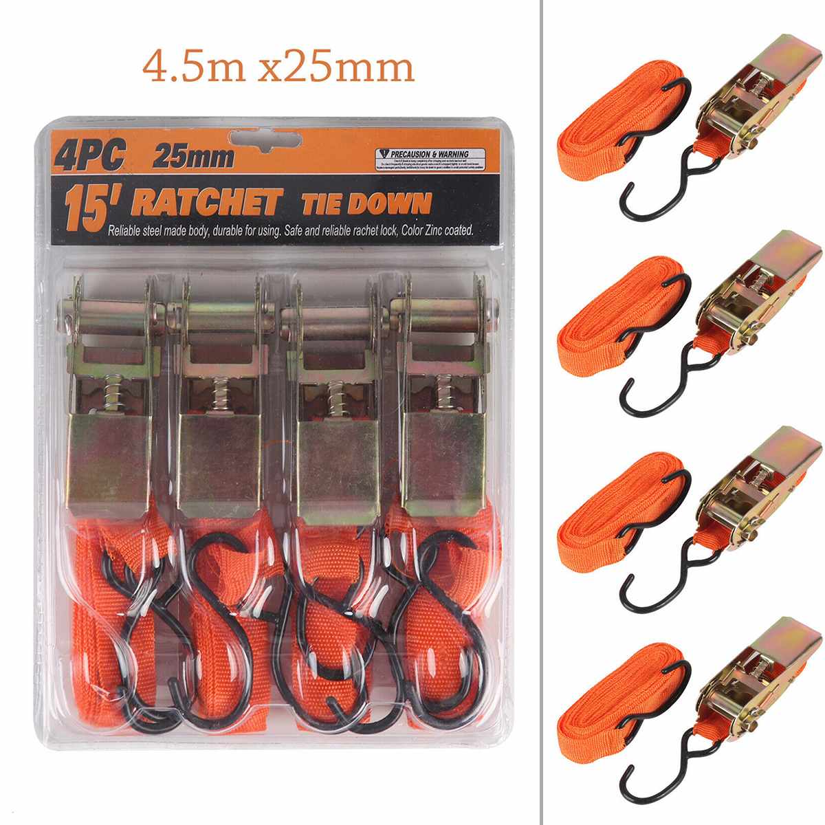 4 Pcs Ratchet Tie Down Cargo Straps Lashing Package Webbing Hold Secure Ratchet Belt Straps Moving Hauling Trucks Motorcycle: Orange