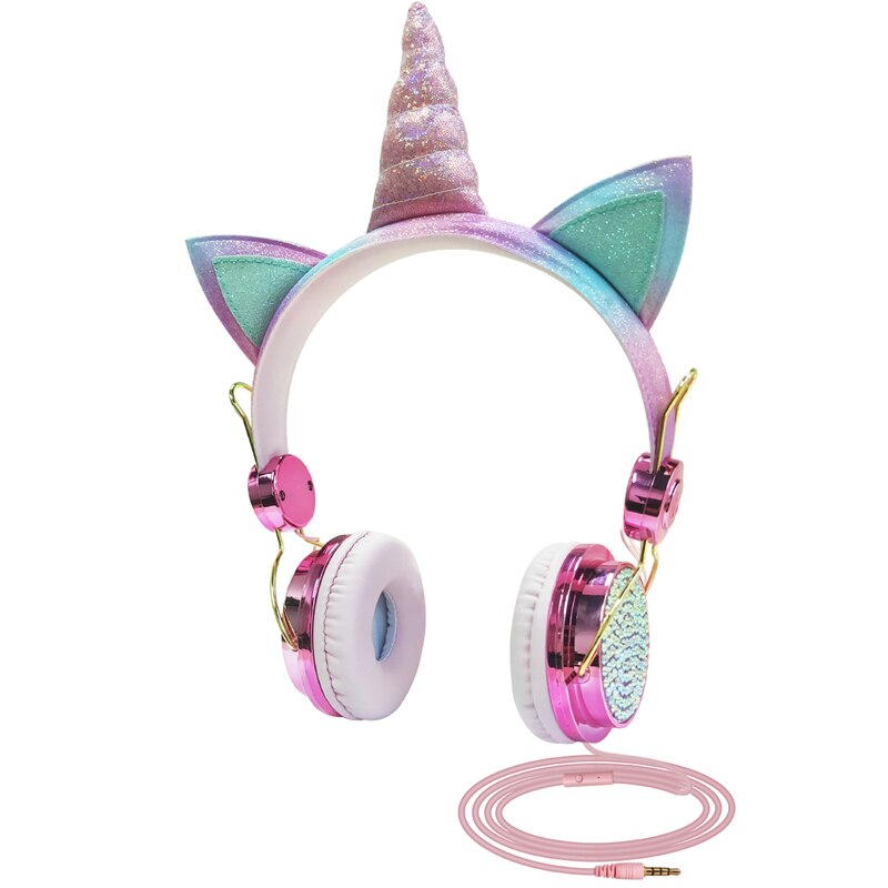 Cute Unicorn or Dinosaur Wired Headphones For girls kids boy Chrismas Bling Diamond Music Phone Helmets With Microphone: Unicorn