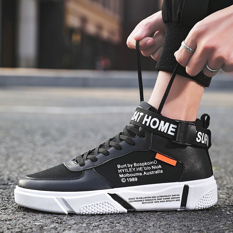 Schoenen voor heren witte herenschoenen heren casual schoenen winter canvas schoenen heren ademende hoge top niet-leren casual 7.5