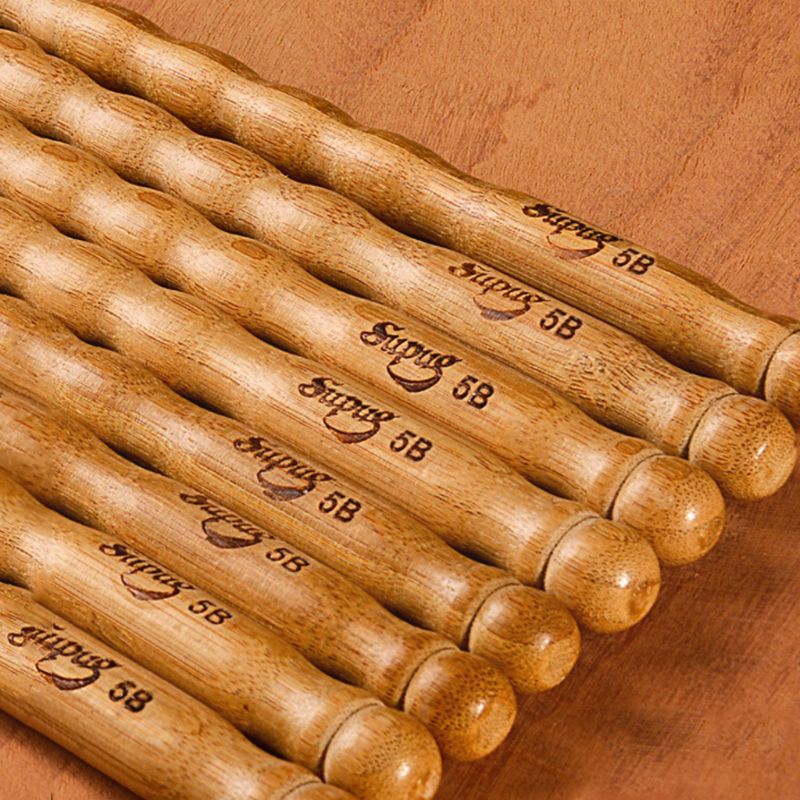 1 Pairs Golvend Patroon Bamboe Drumsticks 5A / 5B / 6A Drum Stok Duurzaam Praktische Drum Sticks