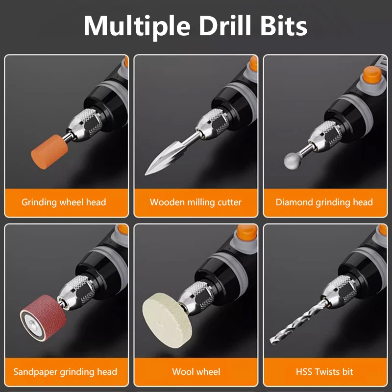 USB Cordless Drill Tool Dremel Drill Engraving Pen Electric 3-Speed Mini Handheld Wireless Drilling Rig Accessory Set
