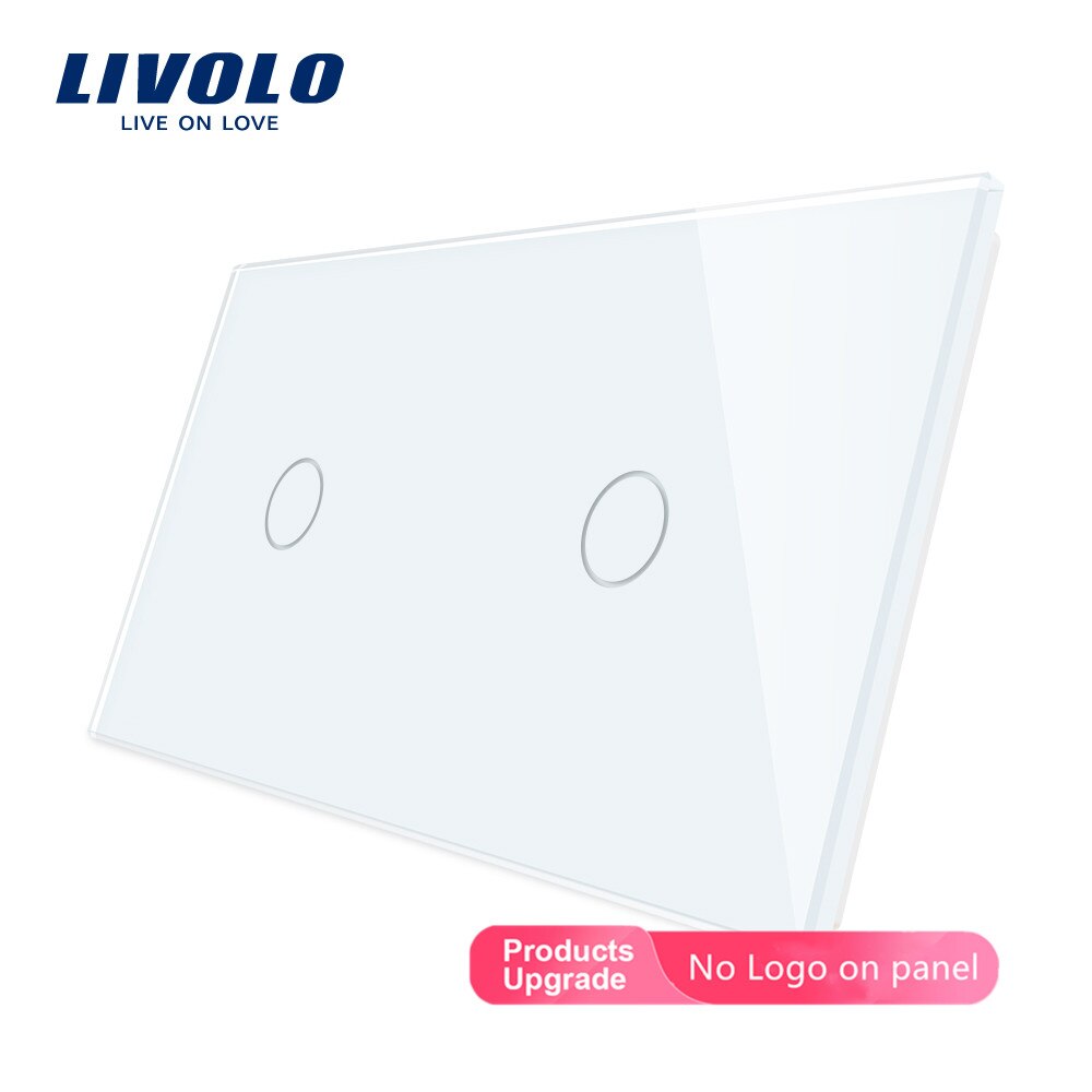 Livolo luksus hvitt perlekrystallglass , 151mm*80mm,  eu standard, dobbelt glasspanel, luv vl -c7-c1/c1-12/11/13/15: Hvit