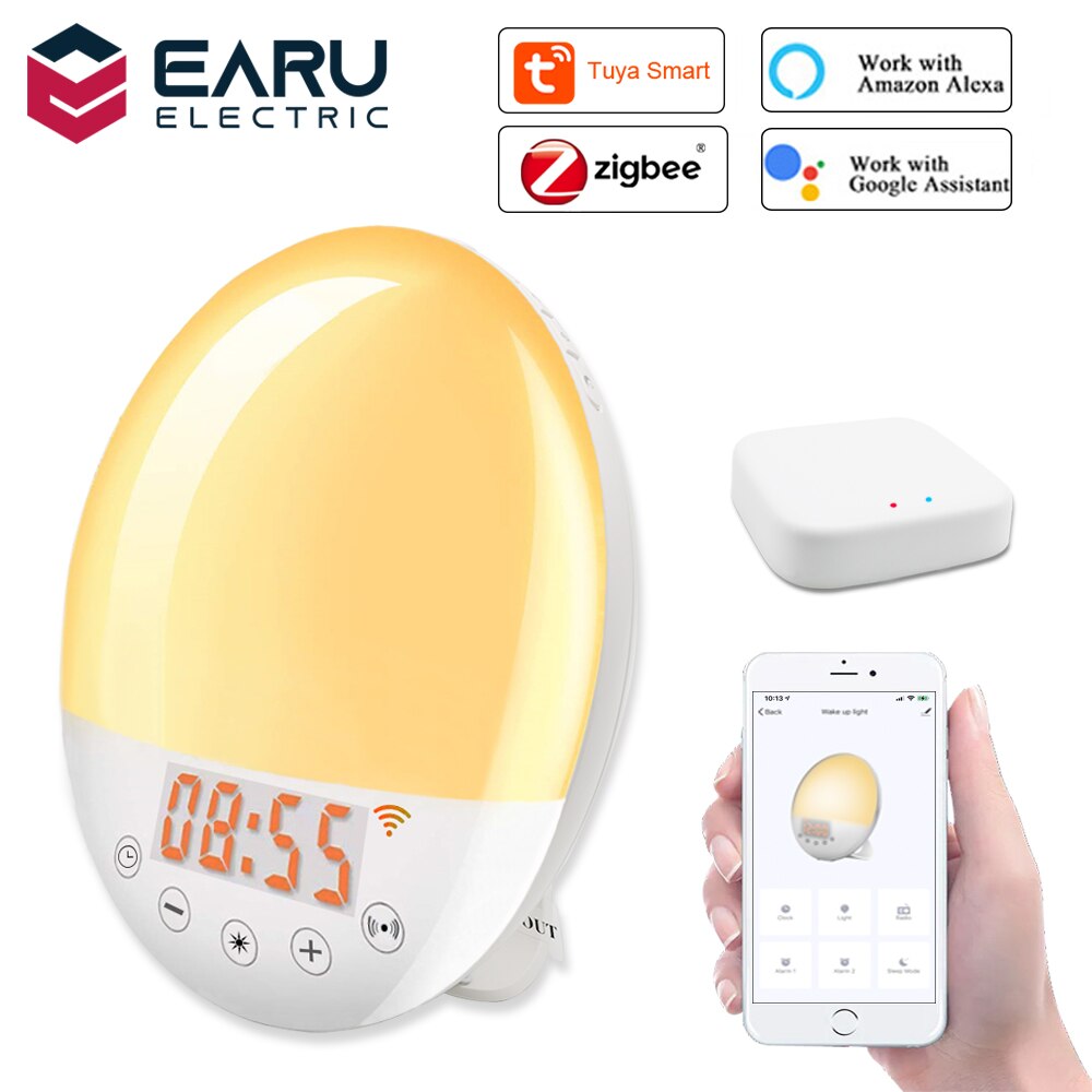 WiFi Clever aufwachen hoch Licht Wecker mit 7 Farben Sonnenaufgang Sonnenuntergang Clever Leben durch Tuya ZigBee 3,0 Hub Funktioniert mit Alexa Google Hause