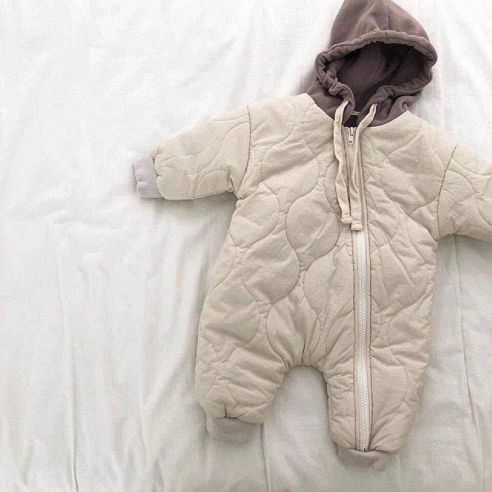 Kleinkind Baby Unten Baumwolle Solide Strampler Neugeborenen Baby Junge Mädchen Mit Kapuze Kleidung Schnee Anzug Winter Gesamt Verdicken Warme Outwear 0-24m: Beige Weiß / 6m