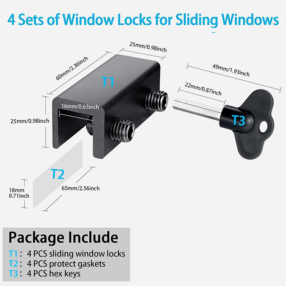 Sliding Door Window Lock with Key Wrench Door Frame Security Lock Aluminium Alloy Window Limit Stop Locks Kid/Children Guards