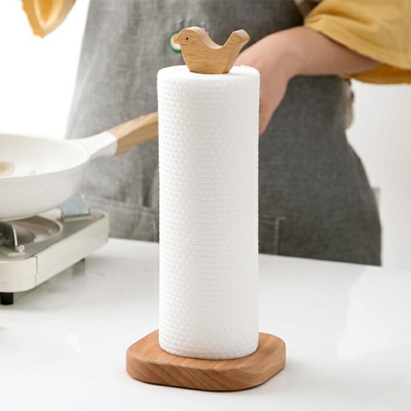 Roll Paper Storage Rack Paper Towel Rack Shelf Kitchen Countertop Solid Wood Vertical Toilet Paper Roll Holder Large