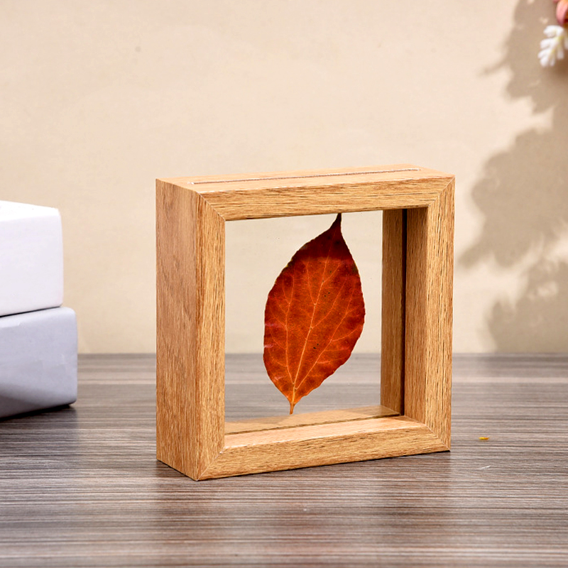 Marco de fotos cuadrado de madera transparente, estante de exhibición de herbario, decoraciones minimalistas creativas para el hogar, marco de vidrio de doble cara, 1 pieza