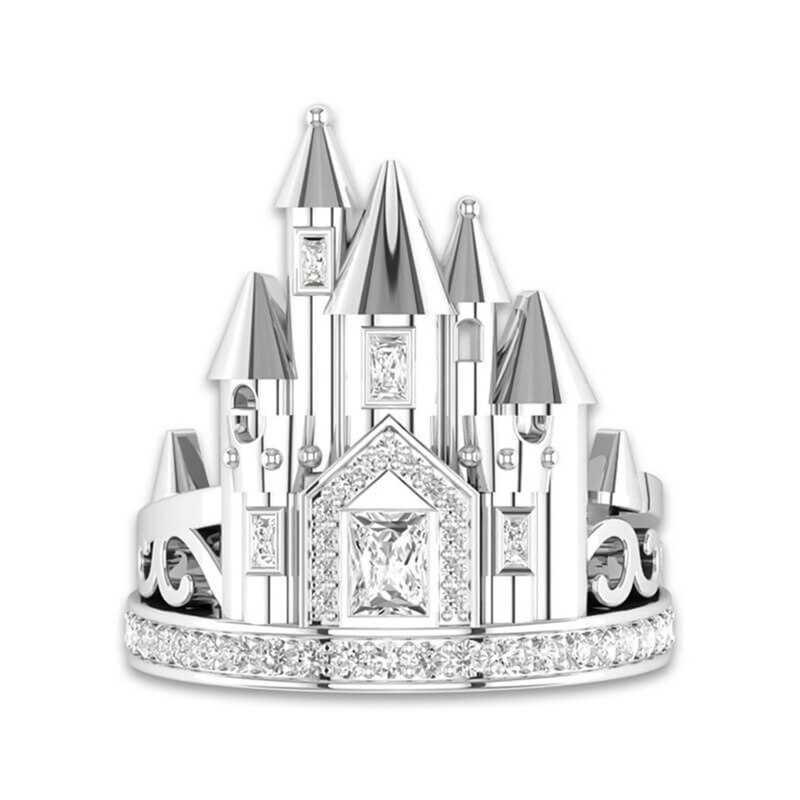 FDLK Luxury Zircon Ring Romantic Castle Rings For Women Wedding Statement Party Jewelry Valentine'Day