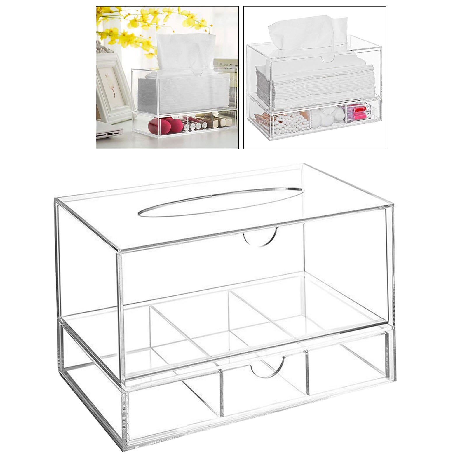 Display Jewellery Storage Box Acrylic Cosmetics Lipsticks Make Up Organiser Holder Box (2 Drawers Clear)