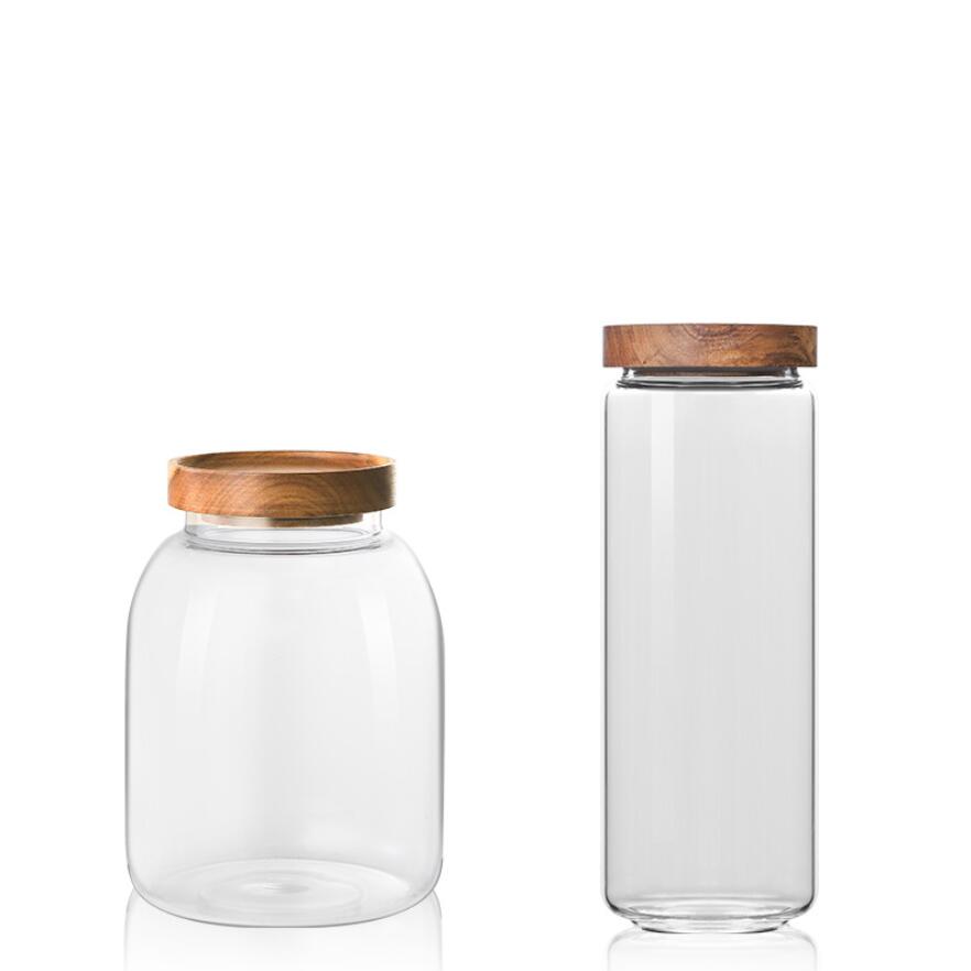 Matglass med trelokk oppbevaring kjøkken matte krydder krydder blomst te frokostblanding lufttette glasskrukker forseglet beholder