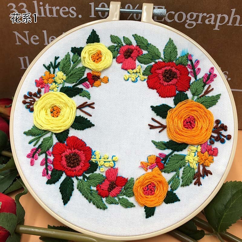 Embroidery Kits Holding Flowers Embroidery Shed Sewing Kit Xmas Wreath Style With Embroidery Hoop Beginner Hand-stitched Decor: 1