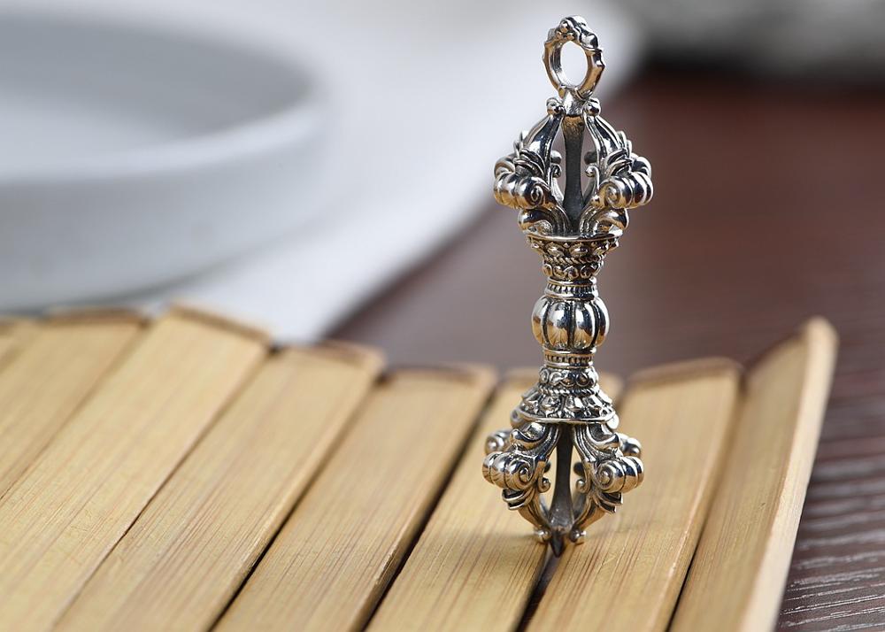 100% 925 Zilveren Tibetaanse Dorje Hanger 925 Sterling Boeddhistische Vajra Hanger Massief Zilveren Tibetaanse Vajra Dore Amulet Hanger