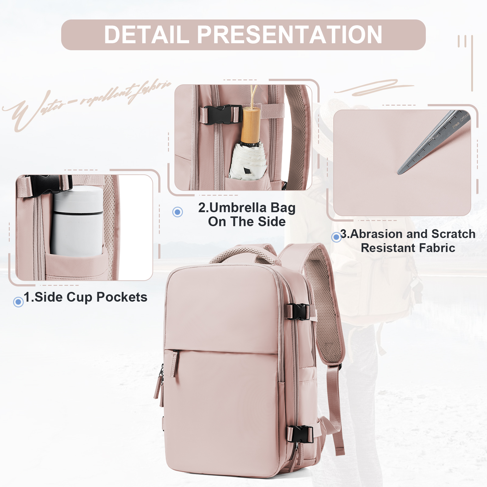 Mochila de viaje para avión de cabina Ryanair 40x20x25 aprobada por vuelo, mochila para ordenador portátil para mujeres y hombres, mochila femenina de