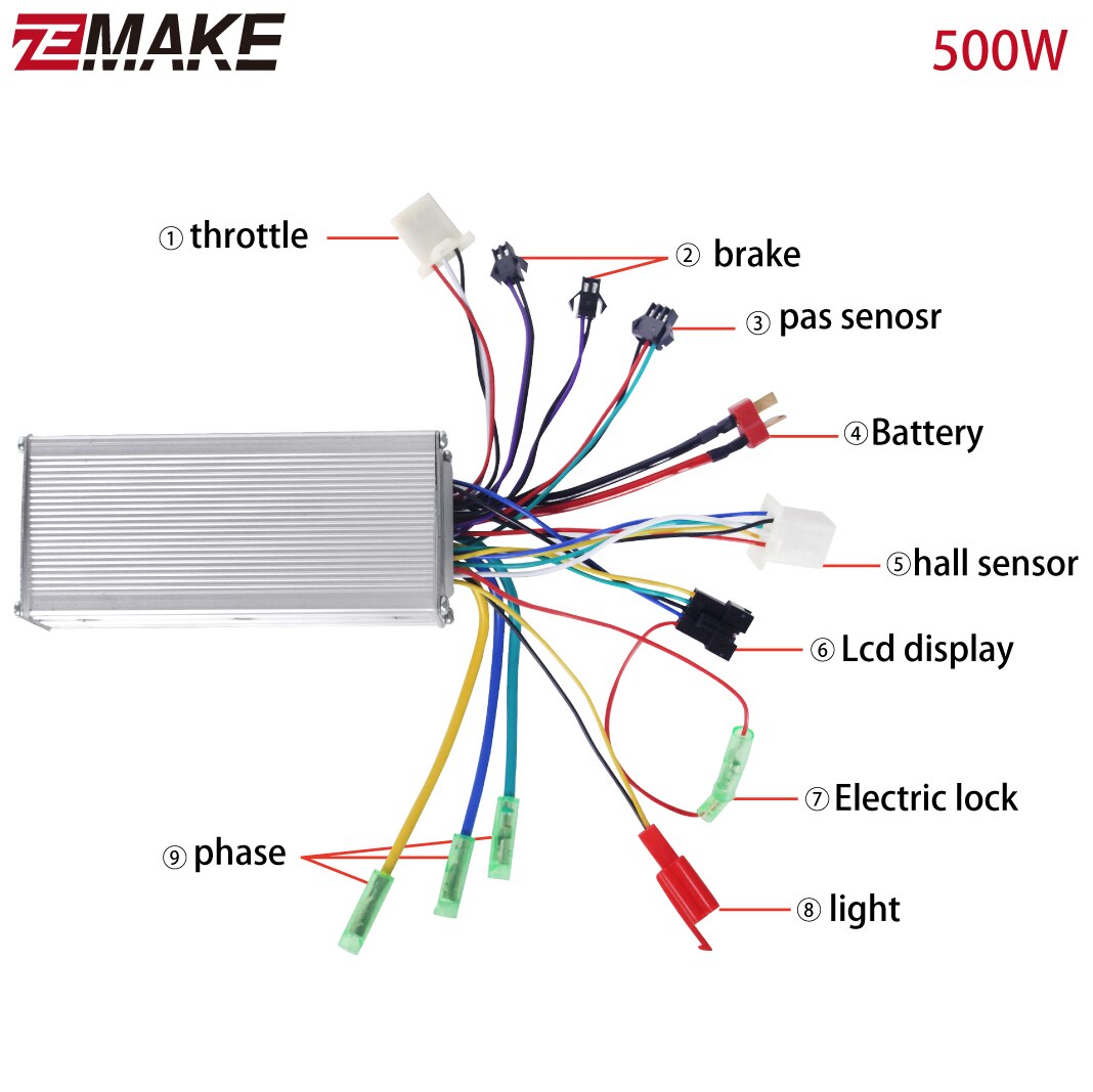 24v/36v/48v 350W 500w Electric Bike Brushless Motor Controller with LCD Display Electric Bicycle Scooter E-bike Parts zemake